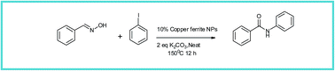 Graphical abstract: An efficient magnetic copper ferrite nanoparticle catalysed ligand and solvent free synthesis of N-aryl amide from aldoximes and iodobenzene