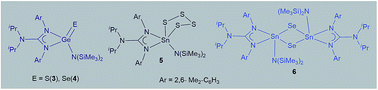 Graphical abstract: Mixed guanidinato-amido Ge(iv) and Sn(iv) complexes with Ge [[double bond, length as m-dash]] E (E = S, Se) double bond and SnS4, Sn2Se2 rings