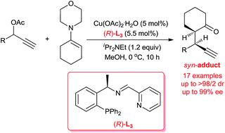 Graphical abstract: Highly diastereo-/enantioselective Cu-catalyzed propargylic alkylations of propargyl acetates with cyclic enamines