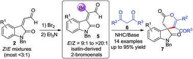 Graphical abstract: Formal [3 + 3] annulation of isatin-derived 2-bromoenals with 1,3-dicarbonyl compounds enabled by Lewis acid/N-heterocyclic carbene cooperative catalysis