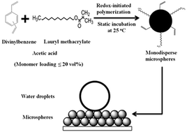 Graphical abstract: Green synthesis of polymeric microspheres that are monodisperse and superhydrophobic, via quiescent redox-initiated precipitation polymerization