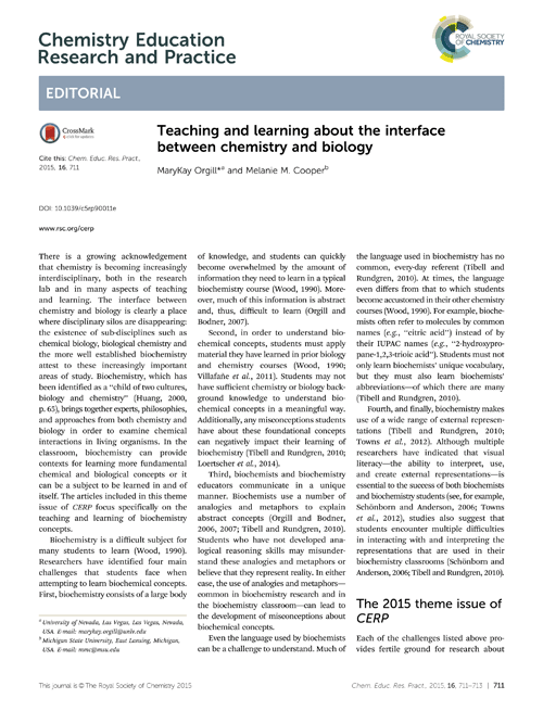 Teaching and learning about the interface between chemistry and biology