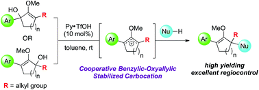 Graphical abstract: Cooperative benzylic–oxyallylic stabilized cations: regioselective construction of α-quaternary centers in ketone-derived compounds