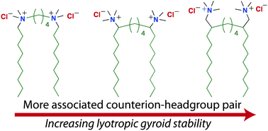 Graphical abstract: Unexpected role of linker position on ammonium gemini surfactant lyotropic gyroid phase stability