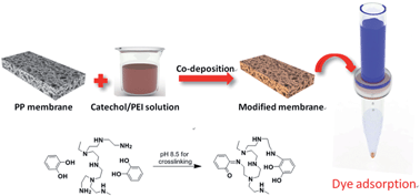 Graphical abstract: Co-deposition of catechol/polyethyleneimine on porous membranes for efficient decolorization of dye water