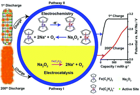 Graphical abstract: Dual catalytic behavior of a soluble ferrocene as an electrocatalyst and in the electrochemistry for Na–air batteries