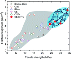 Graphical abstract: Toughening rubbers with a hybrid filler network of graphene and carbon nanotubes