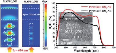 Graphical abstract: Nanophotonic perovskite solar cell architecture with a three-dimensional TiO2 nanodendrite scaffold for light trapping and electron collection