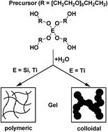 Graphical abstract: Features of silicon– and titanium–polyethylene glycol precursors in sol–gel synthesis of new hydrogels