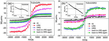 Graphical abstract: Electric field control of magnetism in Ti/ZnO/Pt and Ti/ZnO/SRO devices