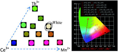 Graphical abstract: Photoluminescence properties of single-component white-emitting Ca9Bi(PO4)7:Ce3+,Tb3+,Mn2+ phosphors for UV LEDs