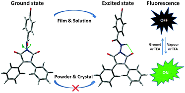 Graphical abstract: Strong CIE activity, multi-stimuli-responsive fluorescence and data storage application of new diphenyl maleimide derivatives