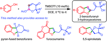 Graphical abstract: Synthesis of benzofurans via an acid catalysed transacetalisation/Fries-type O → C rearrangement/Michael addition/ring-opening aromatisation cascade of β-pyrones