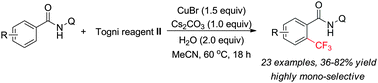 Graphical abstract: Highly mono-selective ortho-trifluoromethylation of benzamides via 8-aminoquinoline assisted Cu-promoted C–H activations