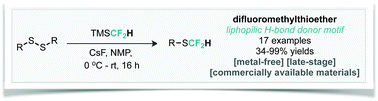 Graphical abstract: Preparation of difluoromethylthioethers through difluoromethylation of disulfides using TMS-CF2H