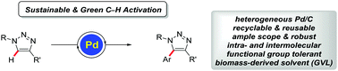Graphical abstract: C–H arylations of 1,2,3-triazoles by reusable heterogeneous palladium catalysts in biomass-derived γ-valerolactone