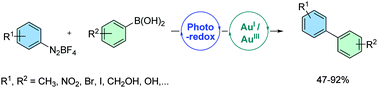 Graphical abstract: Gold-catalysed cross-coupling between aryldiazonium salts and arylboronic acids: probing the usefulness of photoredox conditions