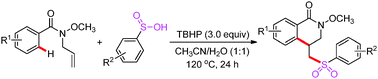 Graphical abstract: Direct synthesis of sulfonated dihydroisoquinolinones from N-allylbenzamide and arylsulfinic acids via TBHP-promoted cascade radical addition and cyclization