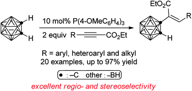 Graphical abstract: Phosphine-catalyzed cage carbon functionalization of o-carborane: facile synthesis of alkenylcarboranes