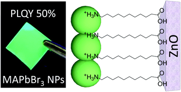 Graphical abstract: Efficient photoluminescent thin films consisting of anchored hybrid perovskite nanoparticles