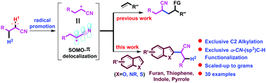 Graphical abstract: Radical-promoted site-specific cross dehydrogenative coupling of heterocycles with nitriles