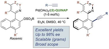 Graphical abstract: Synthesis of axially chiral heterobiaryl alkynes via dynamic kinetic asymmetric alkynylation