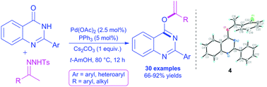 Graphical abstract: Palladium(ii)-catalyzed direct O-alkenylation of 2-arylquinazolinones with N-tosylhydrazones: an efficient route to O-alkenylquinazolines