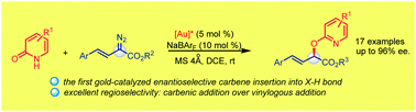 Graphical abstract: Gold-catalyzed highly regio- and enantioselective vinylcarbene insertion into O–H bonds of 2-pyridones