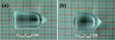 Graphical abstract: Growth and non-critical phase-matching frequency conversion properties of LaxY1−xCOB crystals