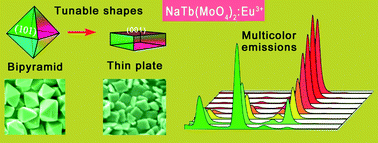 Graphical abstract: One-step surfactant-free synthesis of Eu3+-activated NaTb(MoO4)2 microcrystals with controllable shape and their multicolor luminescence properties