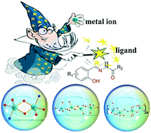 Graphical abstract: Ligand-dependent assembly of dinuclear, linear tetranuclear and one-dimensional Zn(ii) complexes with an aroylhydrazone Schiff base