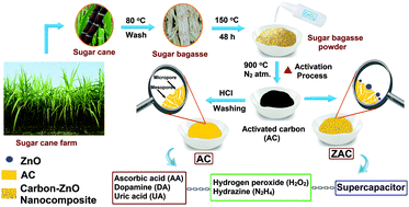 Graphical abstract: Functional porous carbon–ZnO nanocomposites for high-performance biosensors and energy storage applications