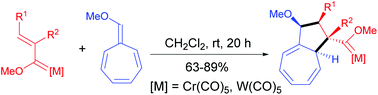 Graphical abstract: Higher-order cyclization reactions of alkenyl Fischer carbene complexes: a new selective all-carbon [8 + 2] cyclization with 8-methoxyheptafulvene and computational mechanistic analysis