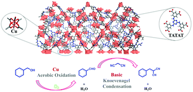 Graphical abstract: The synthesis of a bifunctional copper metal organic framework and its application in the aerobic oxidation/Knoevenagel condensation sequential reaction