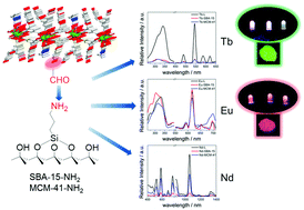 Graphical abstract: Hybrid materials based on novel 2D lanthanide coordination polymers covalently bonded to amine-modified SBA-15 and MCM-41: assembly, characterization, structural features, thermal and luminescence properties