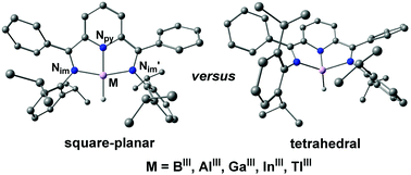 Graphical abstract: A theoretical study on the unusual square-planar structure of bis(imino)pyridine-ligated Group 13 complexes