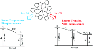 Graphical abstract: LMCT facilitated room temperature phosphorescence and energy transfer in substituted thiophenolates of Gd and Yb