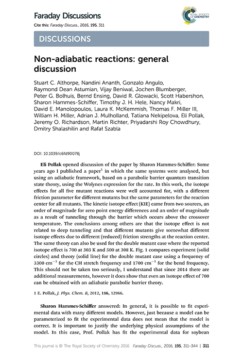 Non-adiabatic reactions: general discussion