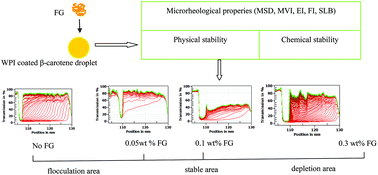 Graphical abstract: The influence of flaxseed gum on the microrheological properties and physicochemical stability of whey protein stabilized β-carotene emulsions