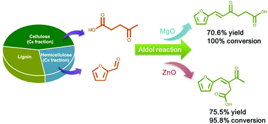 Graphical abstract: Selective aldol condensation of biomass-derived levulinic acid and furfural in aqueous-phase over MgO and ZnO