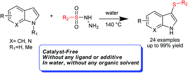 Graphical abstract: Catalyst-free thiolation of indoles with sulfonyl hydrazides for the synthesis of 3-sulfenylindoles in water