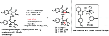 Graphical abstract: Photo-organocatalytic enantioselective α-hydroxylation of β-keto esters and β-keto amides with oxygen under phase transfer catalysis