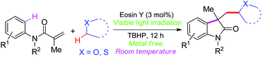 Graphical abstract: Visible-light-induced dual C–C bond formation via selective C(sp3)–H bond cleavage: efficient access to alkylated oxindoles from activated alkenes and simple ethers under metal-free conditions