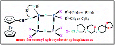 Graphical abstract: Phosphorus–nitrogen compounds. Part 35. Syntheses, spectroscopic and electrochemical properties, and antituberculosis, antimicrobial and cytotoxic activities of mono-ferrocenyl-spirocyclotetraphosphazenes