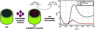 Graphical abstract: AuNp@MOF composite as electrochemical material for determination of bisphenol A and its oxidation behavior study