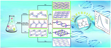 Graphical abstract: Various structures of complexes fabricated using transition metals and triazole ligands and their inhibition effects on xanthine luminescence