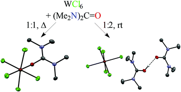 Graphical abstract: The chemistry of high valent tungsten chlorides with N-substituted ureas, including urea self-protonation reactions triggered by WCl6