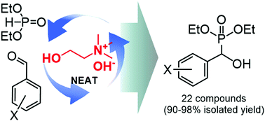 Graphical abstract: Highly efficient green synthesis of α-hydroxyphosphonates using a recyclable choline hydroxide catalyst