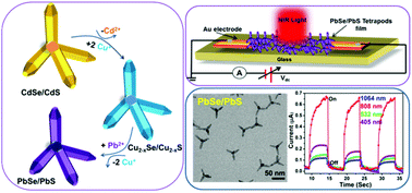 Graphical abstract: Cation exchange synthesis of uniform PbSe/PbS core/shell tetra-pods and their use as near-infrared photodetectors