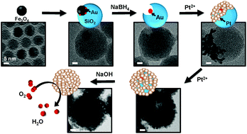 Graphical abstract: Asymmetric silica encapsulation toward colloidal Janus nanoparticles: a concave nanoreactor for template-synthesis of an electocatalytic hollow Pt nanodendrite